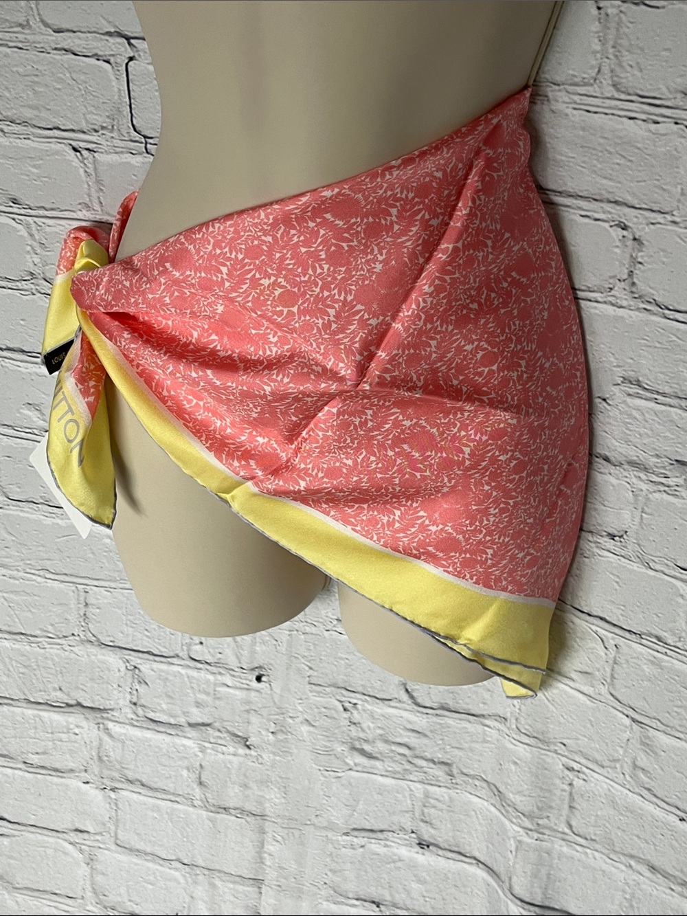 Louis Vuitton Coral Pink and Yellow Silk Scarf